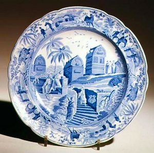 ロジャースの青と白のプレート、1815年頃（陶器） 作： English School